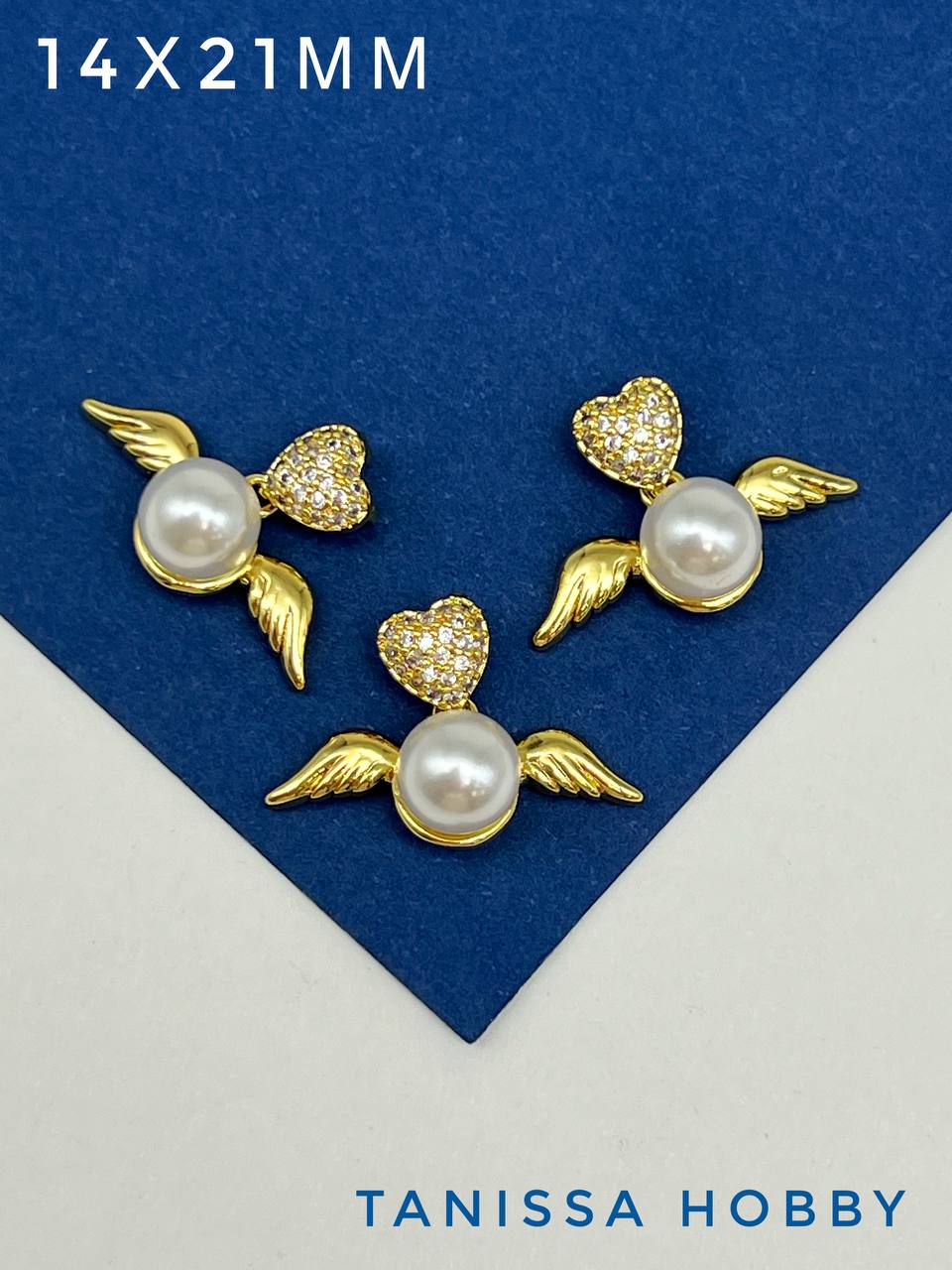 Подвеска бейл сердце с крыльями, майорка, позолота, А005