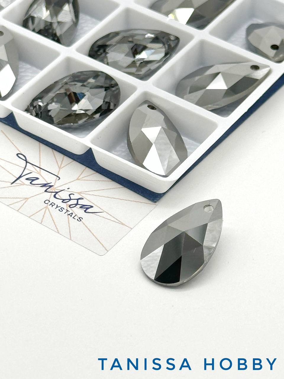 Подвеска кристалл капля, Jet Hematite, 22мм, Tanissa Crystals, СТ382