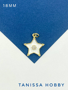 Подвеска звезда, белая эмаль, 18мм, позолота, Ю534