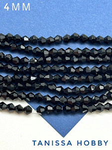 Хрусталь Биконусы 4мм, черный, нить, Х192